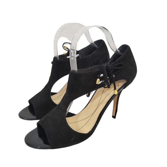 Kate Spade Black Suede T-Strap Open Stiletto Heels - Picture 1 of 7